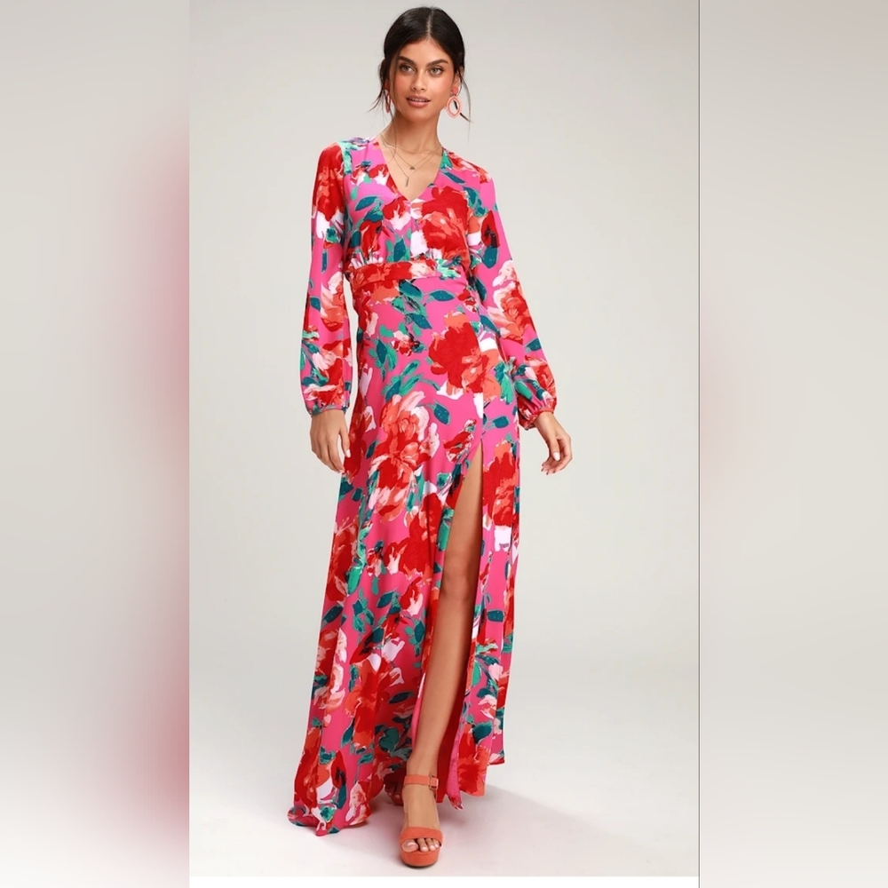 Floral Magenta Floral Maxi Dress Size L